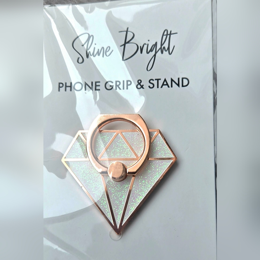 Rose Gold Phone Grip & Stand Glitter Sparkling Diamond Shape